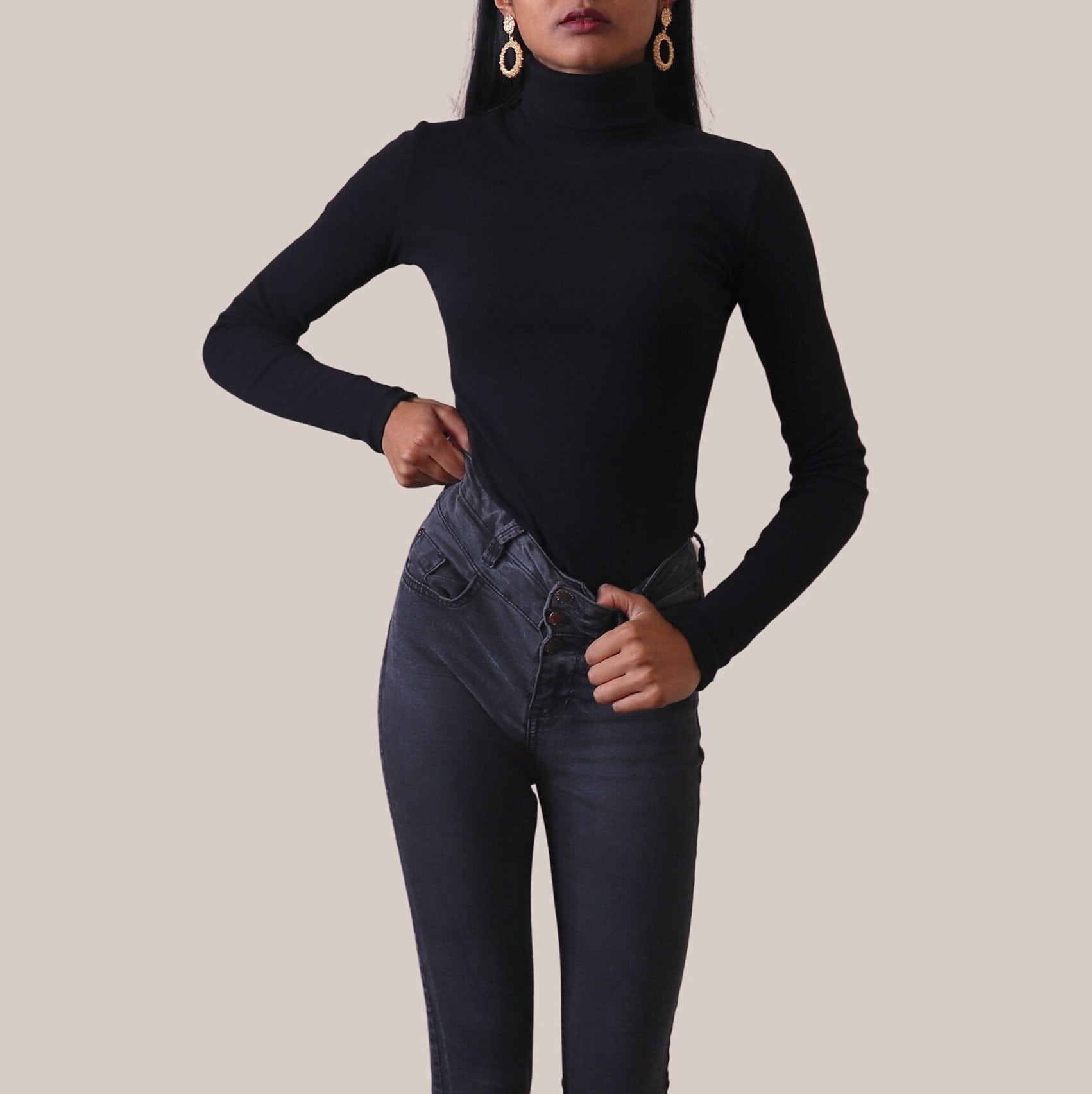 Black Long Sleeve Turtle Neck Top Women's UK 100% - Etsy