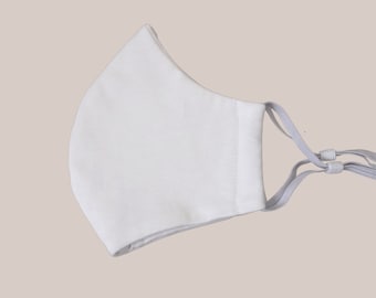 Double Layered White Face Mask Washable & Reusable with Adjustable Elastic UK - 100% Organic Cotton