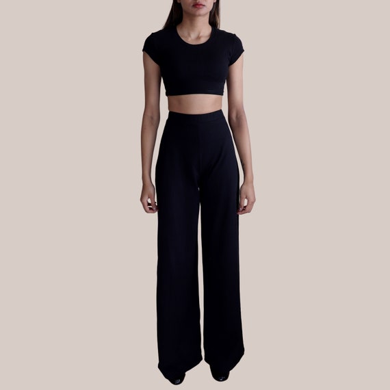 Ladies wide clearance leg trousers uk