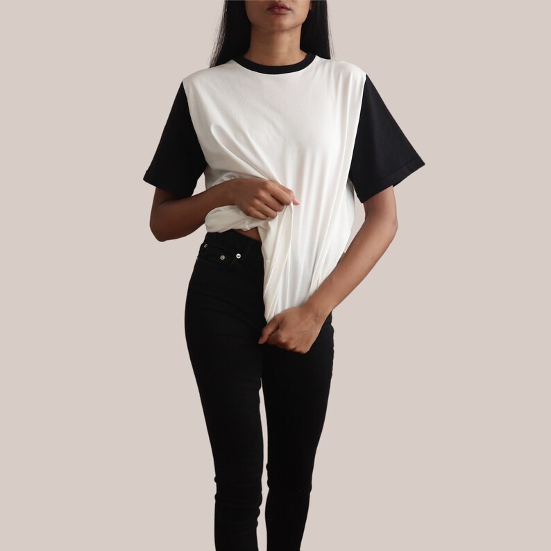 Monochrome T-Shirt Women's UK Black and White 100% Organic Cotton image 1