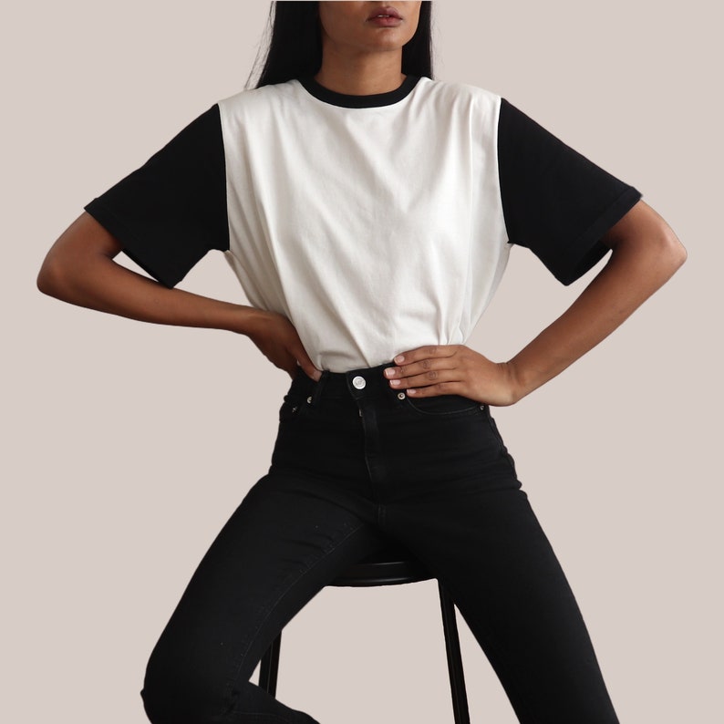 Monochrome T-Shirt Women's UK Black and White 100% Organic Cotton image 3