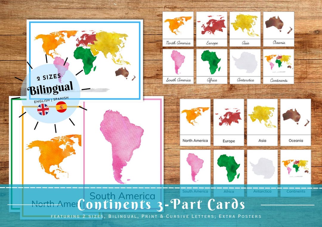 7 Continents 3-part Cards (english/spanish) - Etsy