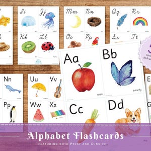 Flashcards de alfabeto cursivo e impresso