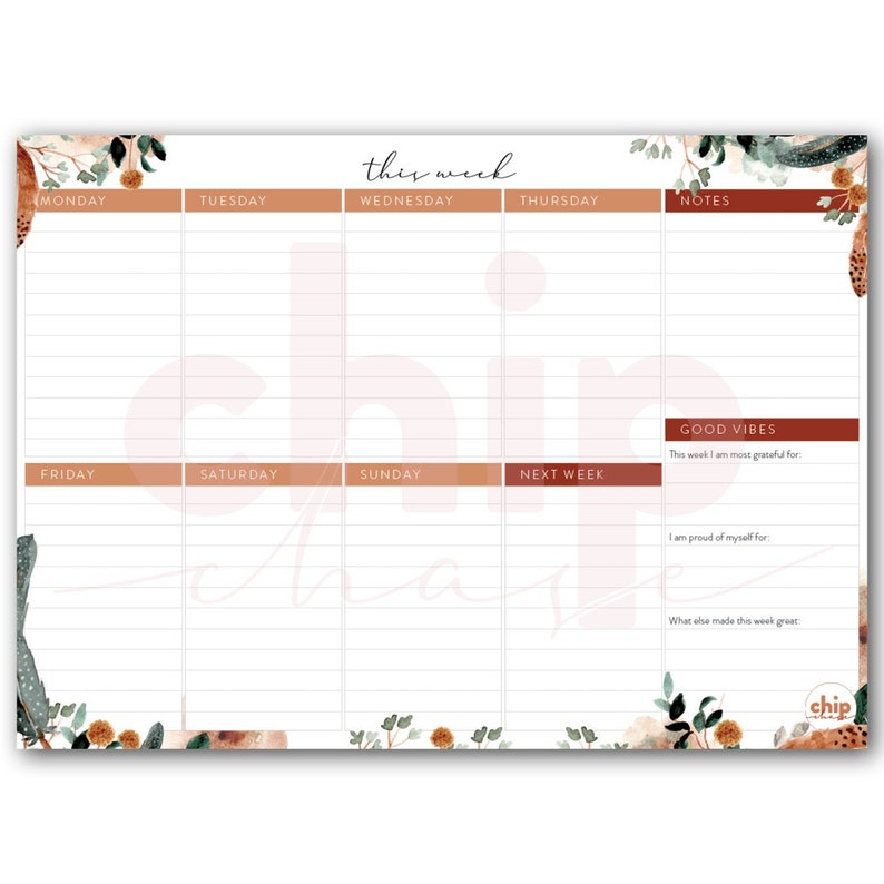 A4 Desk Pad Notepad Weekly Planner- Leaves and Feathers - Etsy