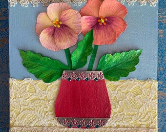 PINK PANSIES - Paper Sculpture Mixed Media