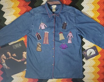 Denim Shirt with Embroidered Details | XL