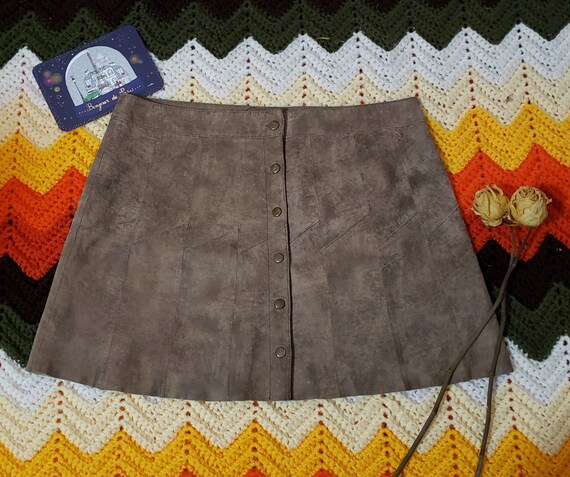 Brown Suede Leather Mini Skirt