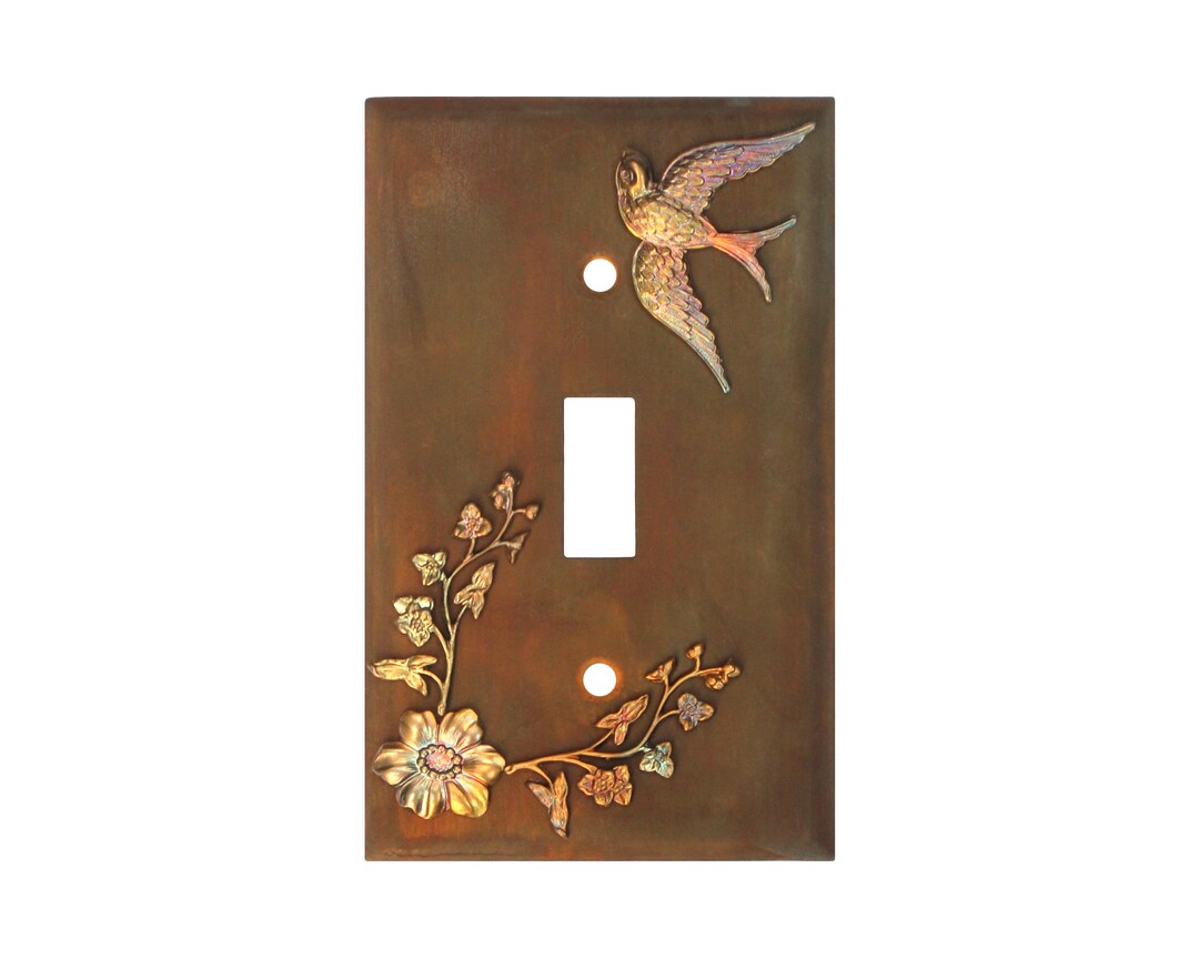 Hand Painted Rusted Metal Light Switch Plate Cover W/ Fire Treated Brass Charms, Whimsical Rustic Bird Wall Art Home Decor, Single Toggle - Etsy