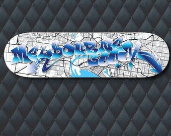 Melbourne art, Skateboard Deck, Graffiti Font, Melbourne Map, Street Art Prints , Custom Wall Art, Apartment decor, Travel Gift, personalise