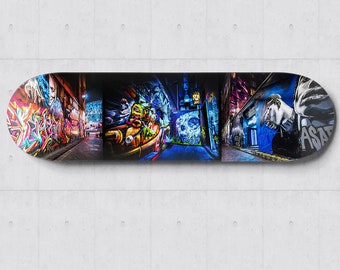Graffiti Skateboard, Street Art Skatedeck Wall Art, Melbourne Hosier Lane Photograph, Apartment Lounge Art, Wall Decor Special Gift for Him