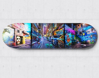 Skateboard Wall Art, Street Art Graffiti, Melbourne Photograph, Boys Room Decor, Skateboard deck, Apartment Warming Travel Gift, Hosier Lane