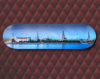 Riga Skyline, Skateboard Deck Art, Latvia Wall Art, Baltic Sea, panoramic photo, Photography Print, teen boy gift ideas, Latvian decor