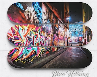 Skateboard Art, Set of 3 wall art trio, graffiti artwork, street art print, Melbourne Australia, teen room decor, boyfriend birthday gift