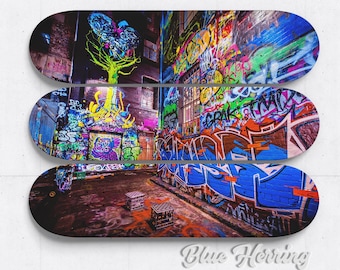 Skateboard Deck Art, Three Piece Wall Art, graffiti mural, street art print, Melbourne Australia, boy room decor, birthday gift, fathers day