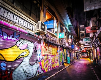 Melbourne Print, Street Art Photography, Graffiti Wall Art, Duck Birthday, Degraves Street, Australia Made, Boyfriend Gift for, Memory Lane