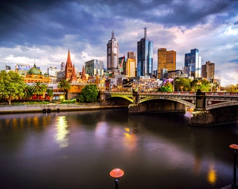 Melbourne Photograph, Melbourne Sky, City Sunset, Bridge View, Art Print, Urban Decor, Aussie Photo, Yarra River, Home Gift, City Landmarks