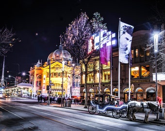 Flinders Street Station, Melbourne Photograph, Australia Prints, night photo, extra large wall art, Travel Poster, Fathers Day Gift for him