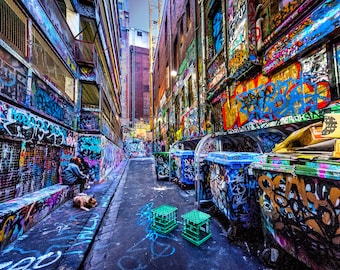 Street Art Wall Art, Graffiti Artwork, Melbourne Print, Color Street, Hosier Lane, Australia Travel, Boyfriend Gift for him, teen wall decor