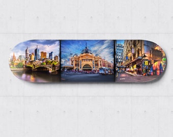 Skateboard Wall Art, Melbourne Photograph, City Wall Decor, skateboard deck, Panoramic Print, Lounge Decor, Travel Gift, Degraves Street