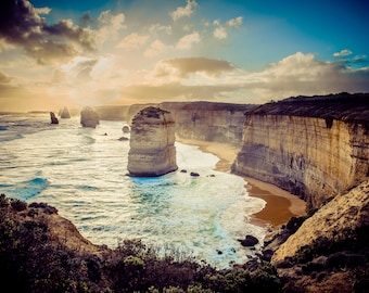 Great Ocean Road, Twelve Apostles, Australia Photograph, Ocean Decor, Beach Print, Sunset Picture, Travel Photo, Boyfriend Girlfriend gift