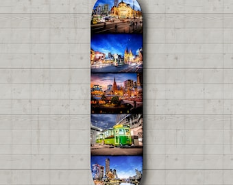 Skateboard Deck Wall Art, Melbourne Photography, Flinders Street, Australia Photo, Lounge Decor, city prints, custom designed, Travel Gift