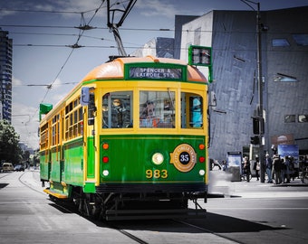 Melbourne Tram, Melbourne Photography, Australian travel poster, Flinders Street Station, WClass Tram, Melbourne travel art, Melbourne Print