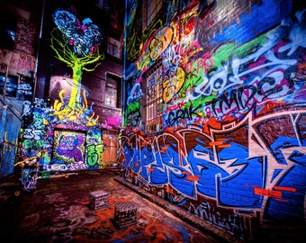 Tree of Life wall art, Street Art Graffiti, Melbourne Photography, Hosier Lane, Apartment Gift, Urban Poster, Travel Gift, Australian made