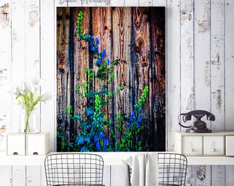 Latvian Poster, Flower Photo Print, Nature Photography, Rīga Latvija, large canvas wall art, wooden backdrop, blue and green, Travel Poster