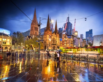 Melbourne Photograph, rain poster, skyline Prints, Melbourne Art, sunset photography, Australia Made, Travel Poster, Birthday Gifts for her