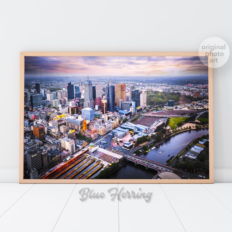 Melbourne skyline aerial photography Melbourne Print Eureka cityscape wall art Australia gifts apartment decor Melbourne city poster