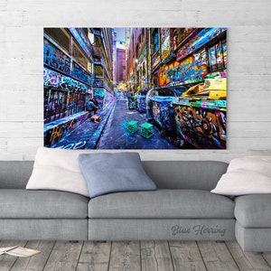 Street Art Print, Graffiti Wall Art, Melbourne Photography, Hosier Lane, industrial decor, spray paint art, urban jungle, Fathers Day Gift image 2