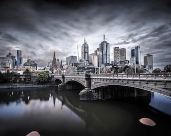 Melbourne Print, black and white photos, Australia Poster, City Skyline, Large Format Print, Flinders Street, Photography Gift, travel decor