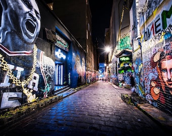 Street Art Print, Graffiti Wall Art, Melbourne photography, philadelphia 76ers poster, Hosier Lane, spray paint art, Boyfriend Gift ideas