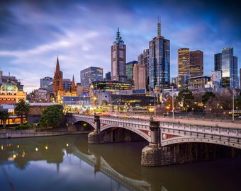 Melbourne Australia, Flinders Street Print, Australian Poster, city skyline, Night Sky, Anniversary Gifts, Extra Large wall art, tram art