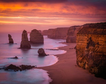 Twelve Apostles, Great Ocean Road Print, Seascape Sunset Photograph, Australian Made, Extra Large Coastal Wall Art, April Birthday Gift