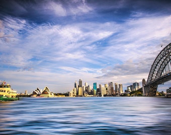 Sydney Harbour Print, Sydney Harbour Bridge, Opera House, Australia Poster, Zoom background, office wall art, Photography Prints, gift for
