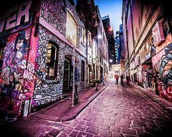 Street Art Print, Graffiti Wall Art, Melbourne Poster, Hosier Lane, Pink Decor, urban photography, lounge decor, Girlfriend Gift, travel art