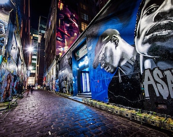 Graffiti Wall Art, Melbourne Poster, Street Art Print, urban photography, Hosier Laneway, lounge decor, spray paint art, Boyfriend Gift