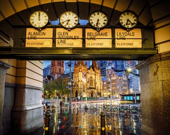Flinders Street Station, train station clock, Melbourne Print, Australia Photography, Extra Large Wall Art, Travel Poster, under the clocks