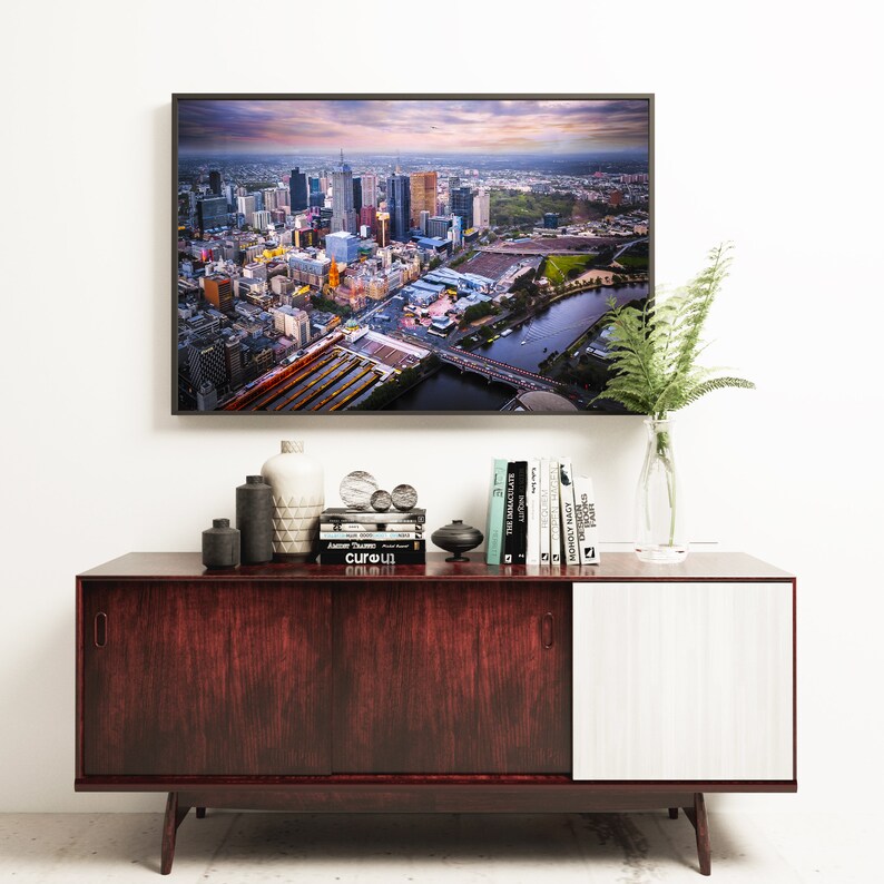 Melbourne skyline aerial photography Melbourne Print Eureka cityscape wall art Australia gifts apartment decor Melbourne city poster