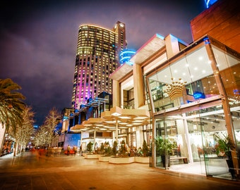 Melbourne Crown Casino, Melbourne wall art, Travel Photography, dark wall art, night print, sunset sky, gold wedding anniversary gift