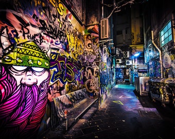 Street Art Print, Graffiti Wall Art, Melbourne Photography, Urban Posters, Viking Photo, Travel gift, Melbourne laneway, Boyfriend gift