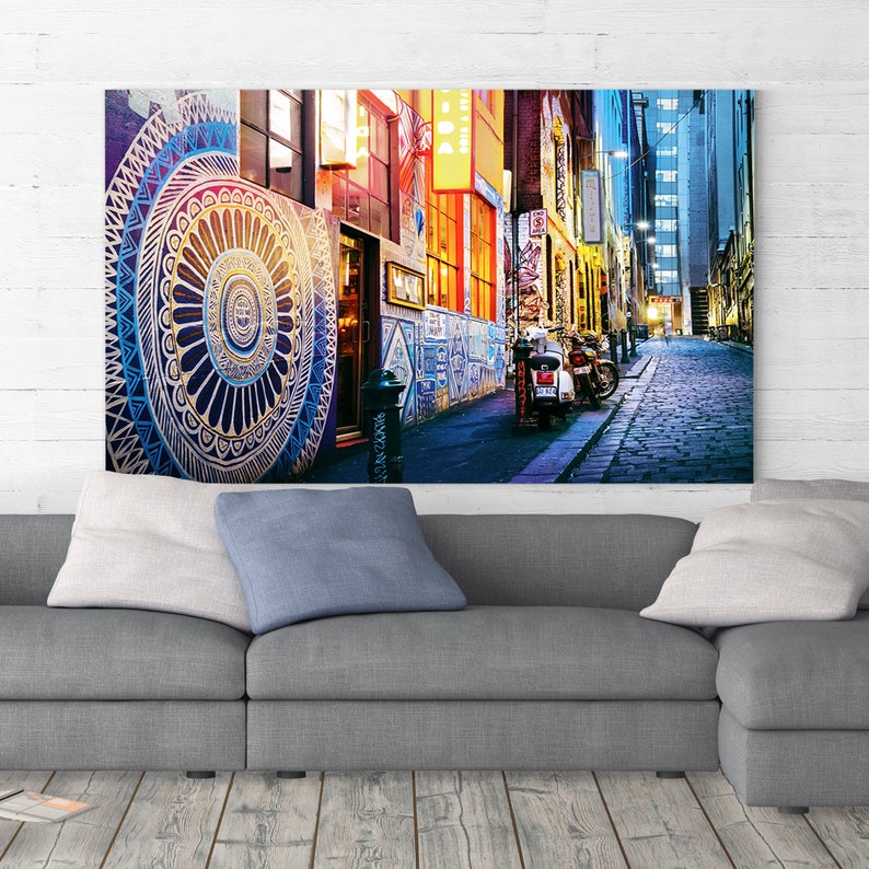 Street Art Graffiti Photo, Melbourne Photography, Hosier Lane, Blue Decor, Office Wall Art, Australia Print, Boyfriend Birthday Gift for him image 7