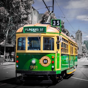 Melbourne Tram, Melbourne Photography, Australian travel poster, Flinders Street Station, WClass Tram, Melbourne travel art, Melbourne Print