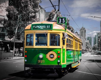 Melbourne Tram, Melbourne Photography, Australian travel poster, Flinders Street Station, WClass Tram, Melbourne travel art, Melbourne Print