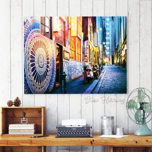 Street Art Graffiti Photo, Melbourne Photography, Hosier Lane, Blue Decor, Office Wall Art, Australia Print, Boyfriend Birthday Gift for him image 2