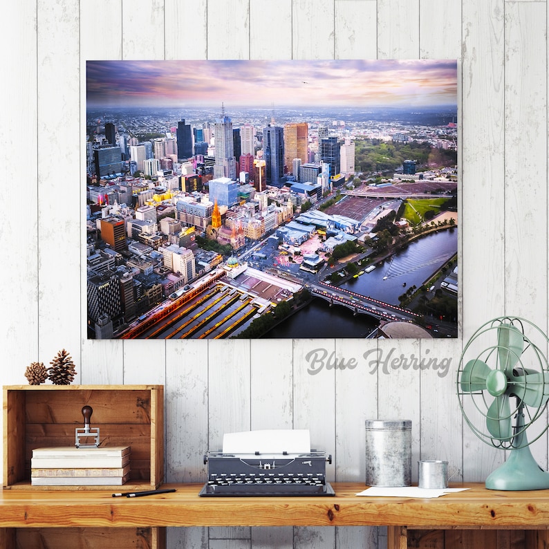 Melbourne skyline aerial photography Melbourne Print Eureka cityscape wall art Australia gifts apartment decor Melbourne city poster