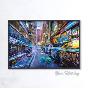 Street Art Print, Graffiti Wall Art, Melbourne Photography, Hosier Lane, industrial decor, spray paint art, urban jungle, Fathers Day Gift image 6