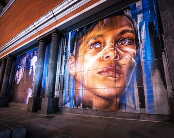 Aboriginal Boy, Street Art Portrait, Graffiti Gifts, Melbourne photography, Large Wall Art, Mural Painting, urban art print, Boyfriend Gift