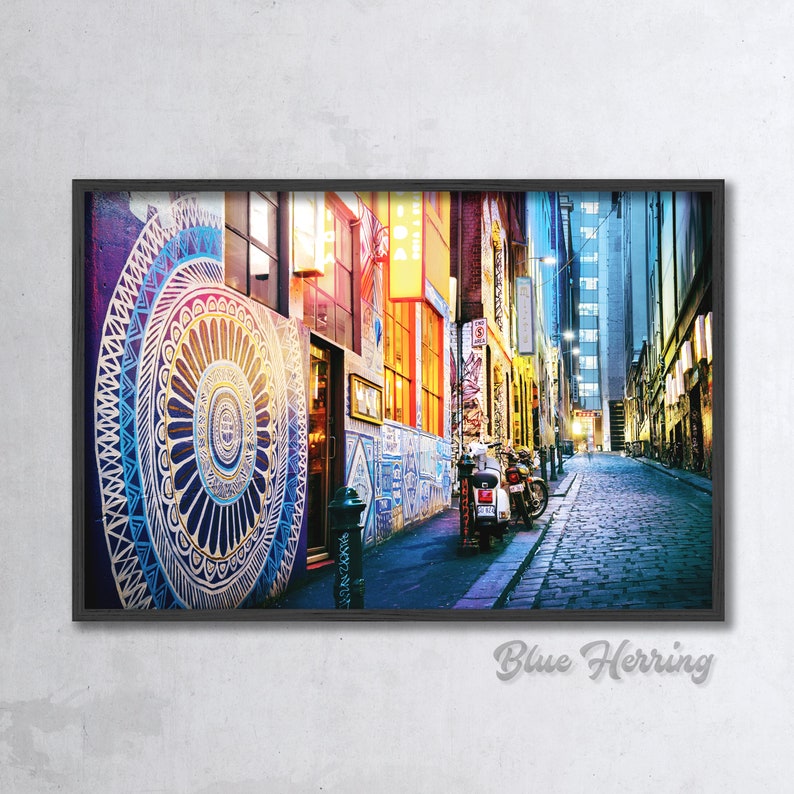 Street Art Graffiti Photo, Melbourne Photography, Hosier Lane, Blue Decor, Office Wall Art, Australia Print, Boyfriend Birthday Gift for him image 6